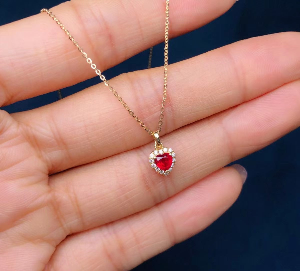 18k Diamond & Heart Shaped Ruby Necklace