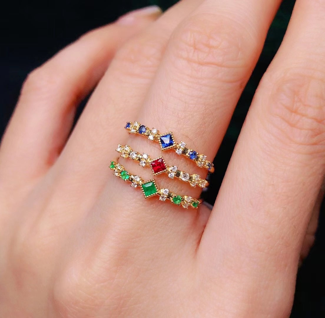 18k Diamond & Gemstone Stackable Ring