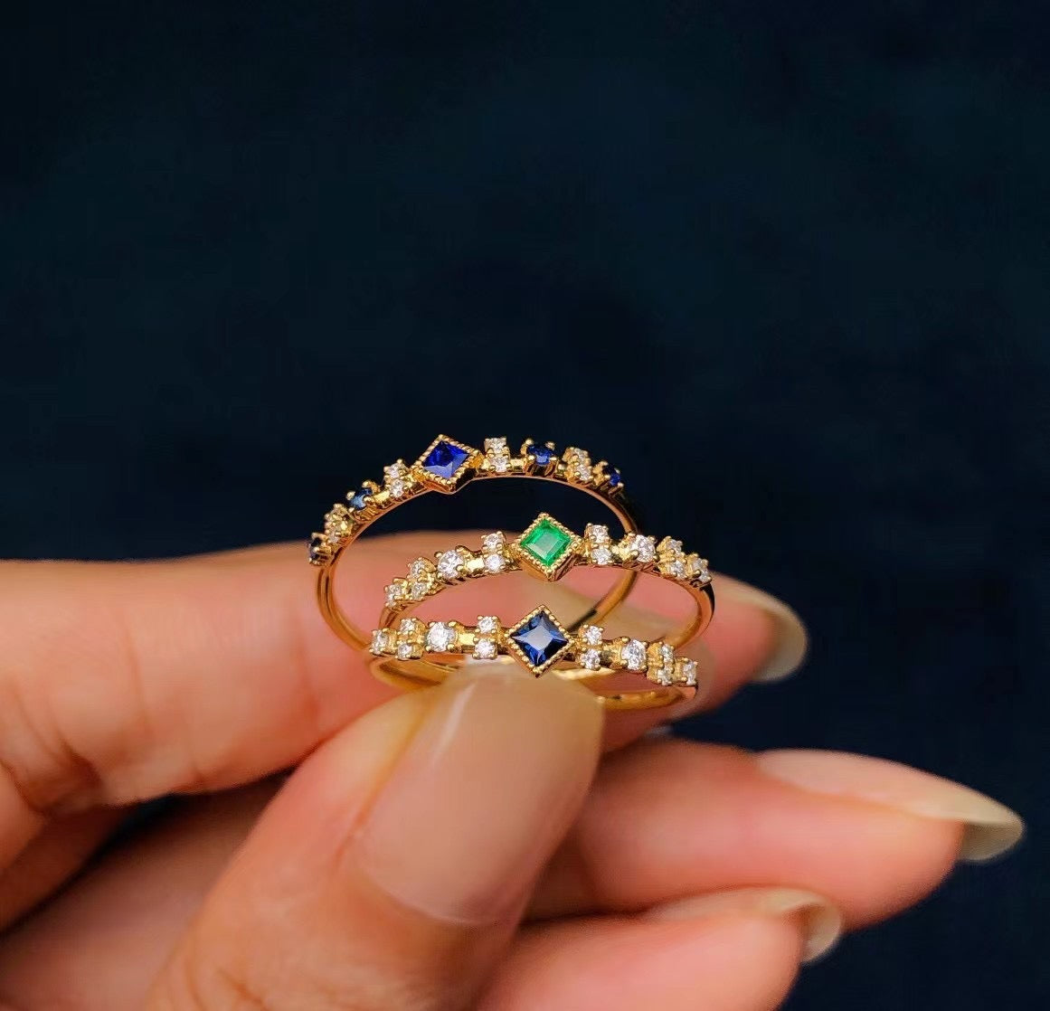 18k Emerald & Sapphire Diamond Ring