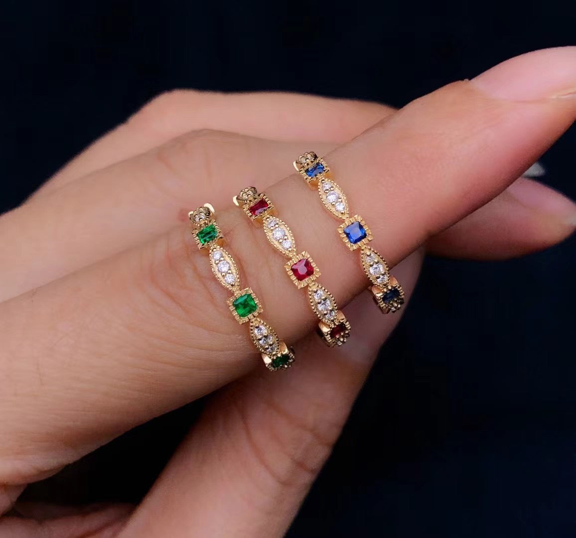 18k Diamond Gemstone Stackable Ring 18K White Gold Ruby