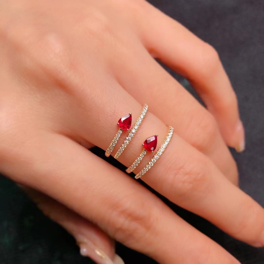 18k Diamond & Pear Shaped Ruby Ring