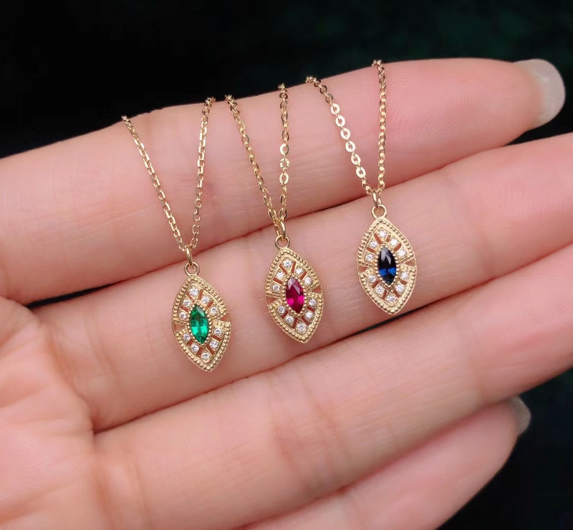 18k Lucky Eye Diamond & Gemstones Necklace