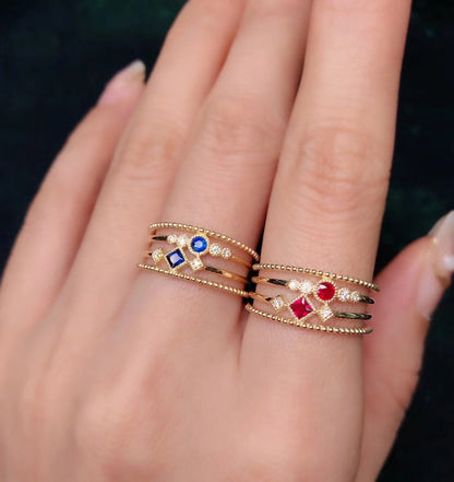 18k Diamond & Ruby / Sapphire Ring