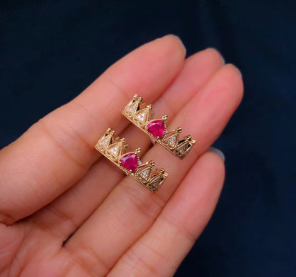 18k Heart Shaped Ruby Crown Ring