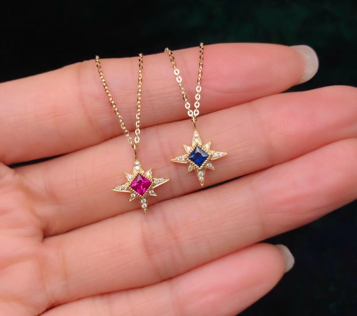 18k North Star Ruby & Sapphire Necklace