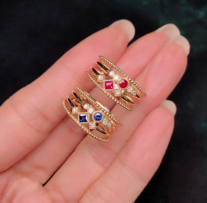 18k Diamond & Ruby / Sapphire Ring